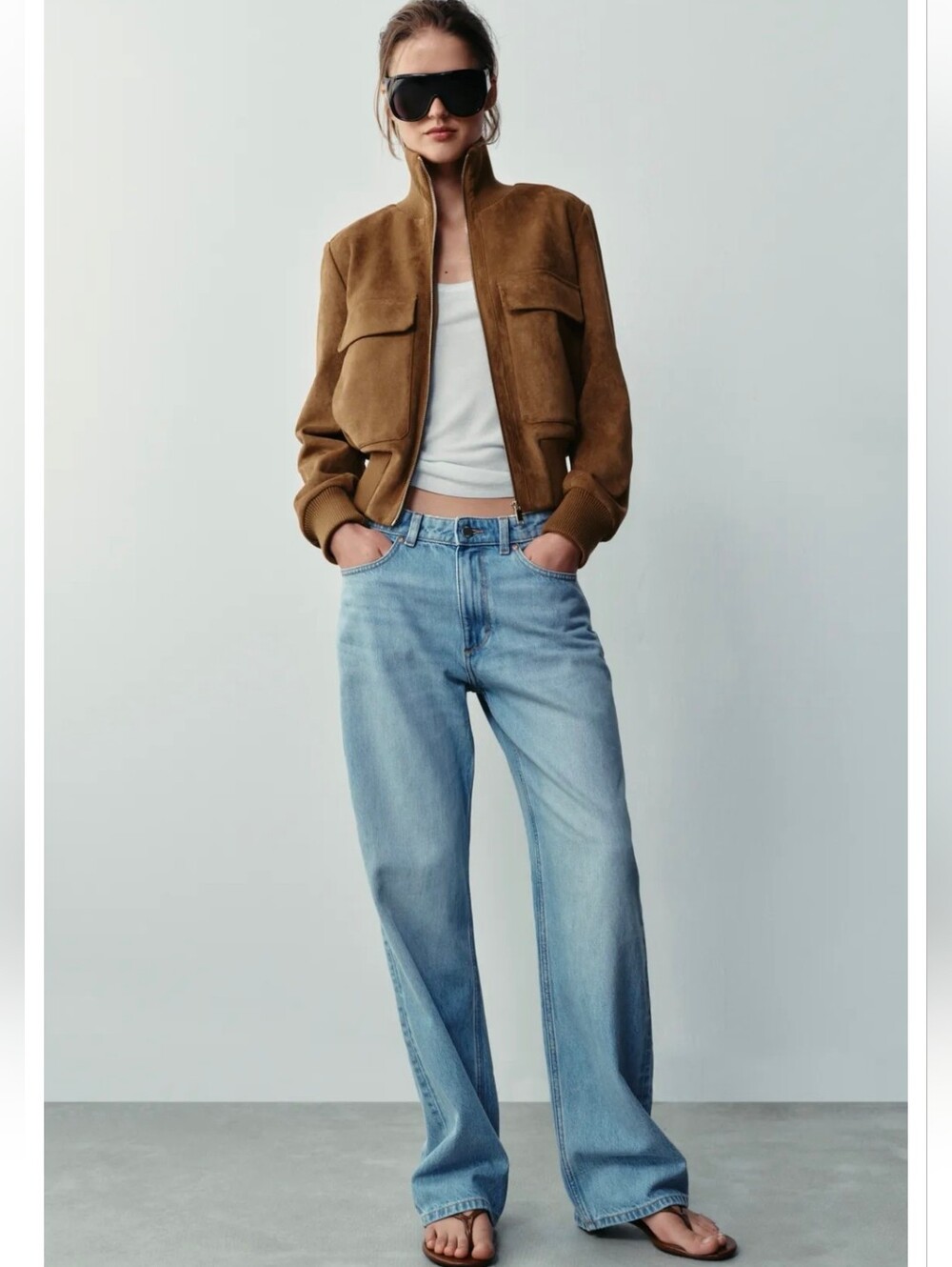 ZARA FAUX SUEDE BOMBER JACKET - Picture 4 of 9